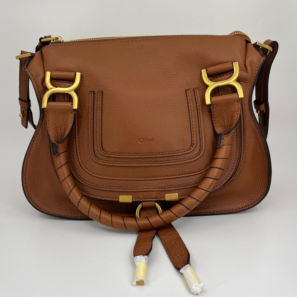 Authentic Chloé Small Double Carry Marcie Shoulder Bag in Grained Calf Leather